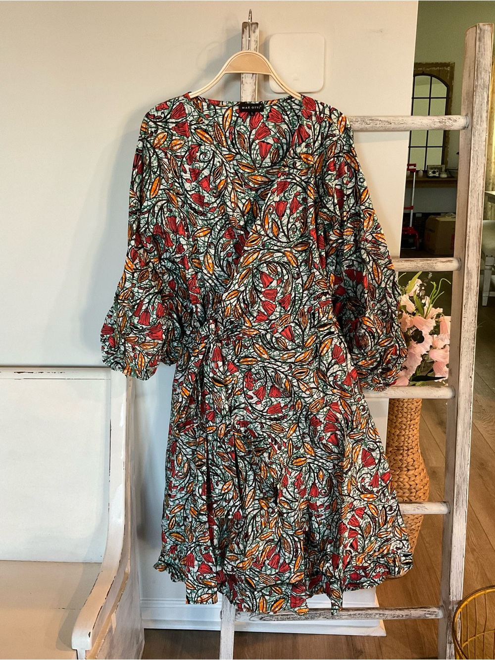 Mae Otti Women's African printed Wrap Dress Colorful Pattern Large Sleeve Women